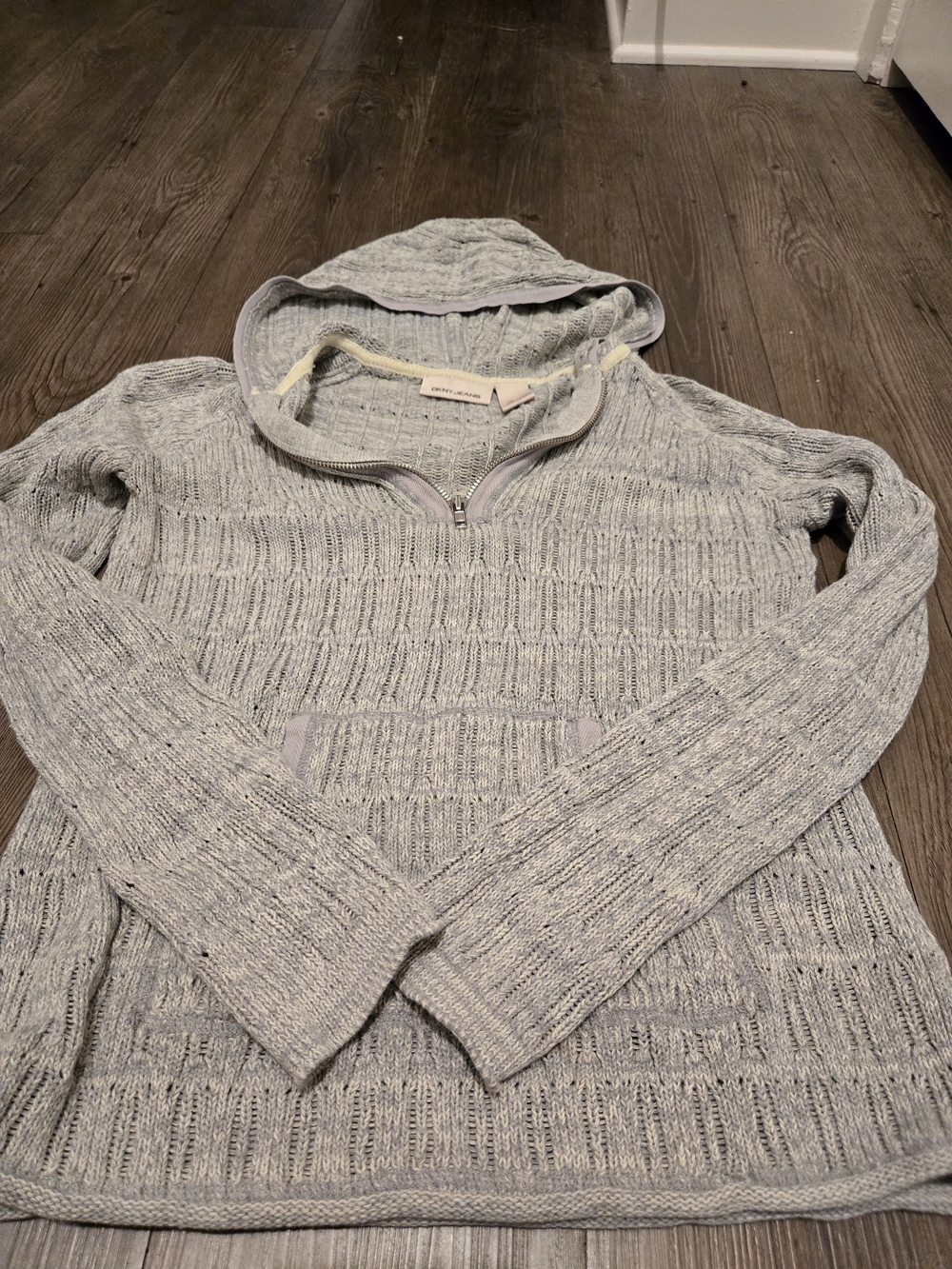 Women's Light Gray Hooded Knit Sweater Pullover